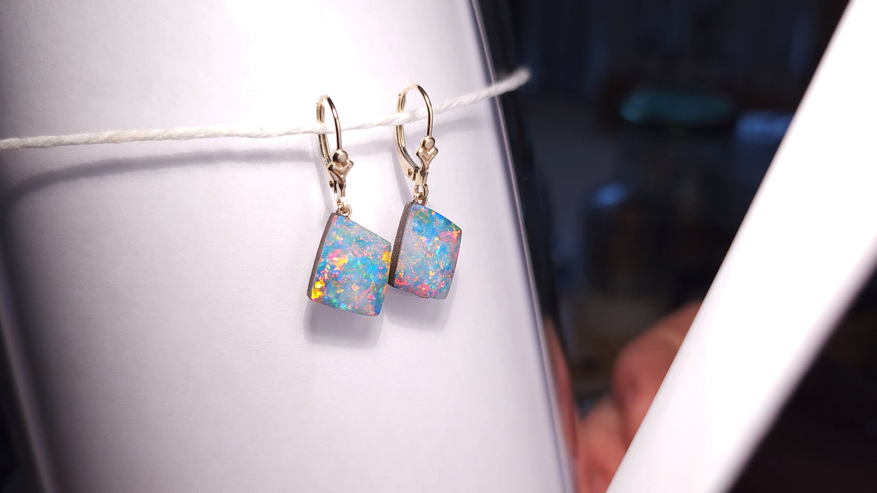 Flower Power' Australian Opal Dangle Drop Earrings Gold Jewelry 11.8ct J73