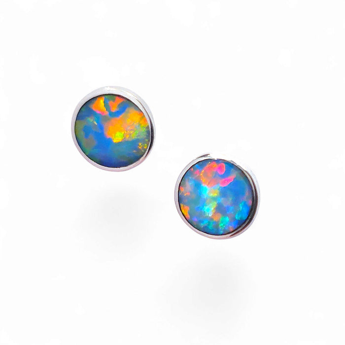 Waru Tili' Australian Stud Opal Earrings Inlay 925 Silver Jewelry 7mm 4.4ct O65