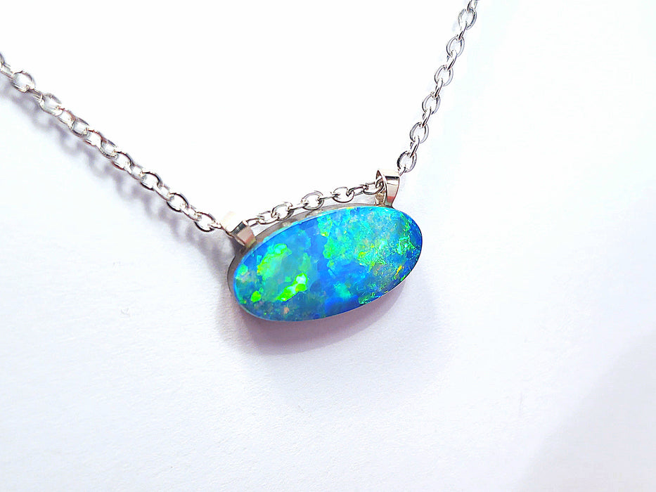 Verde Regale' Bright Australian Opal Pendant 14k White Gold Doublet 4.9ct N95