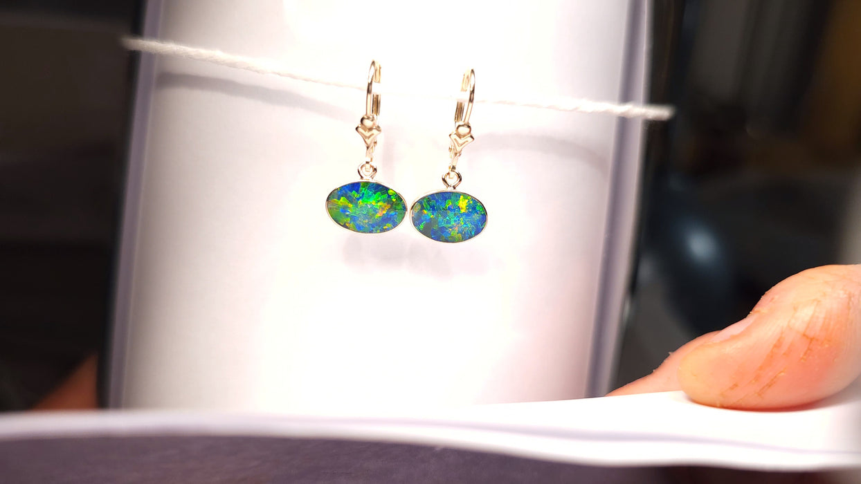 Opulent Ebony' Australian Opal Earrings Gold Gem Gift Jewelry 7.4ct K10