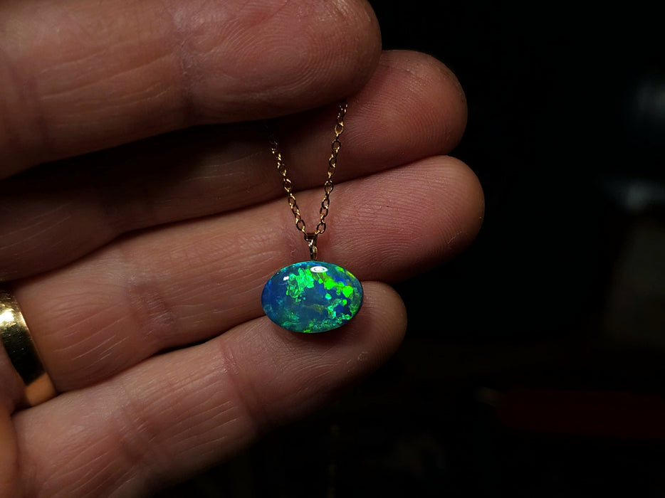 Verdanta' Genuine Australian Opal Doublet Pendant 14k Gem Gift 0.94g Q54