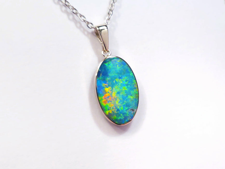 Feu Blanc' Rare Australian Opal Pendant 14k White Gold Gift 8.8ct O96