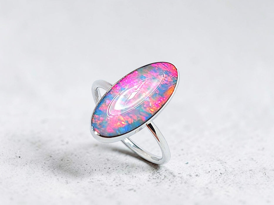 Sol Rosa' Genuine Australian Opal Ring 925 Silver Sz 7 Free Re-Size P40