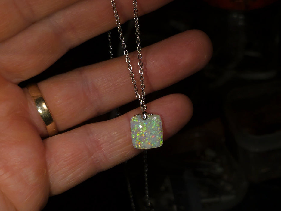 Grunspark' Australian Solid Crystal Opal 14k White Gold Pendant 4.5ct Gem P75
