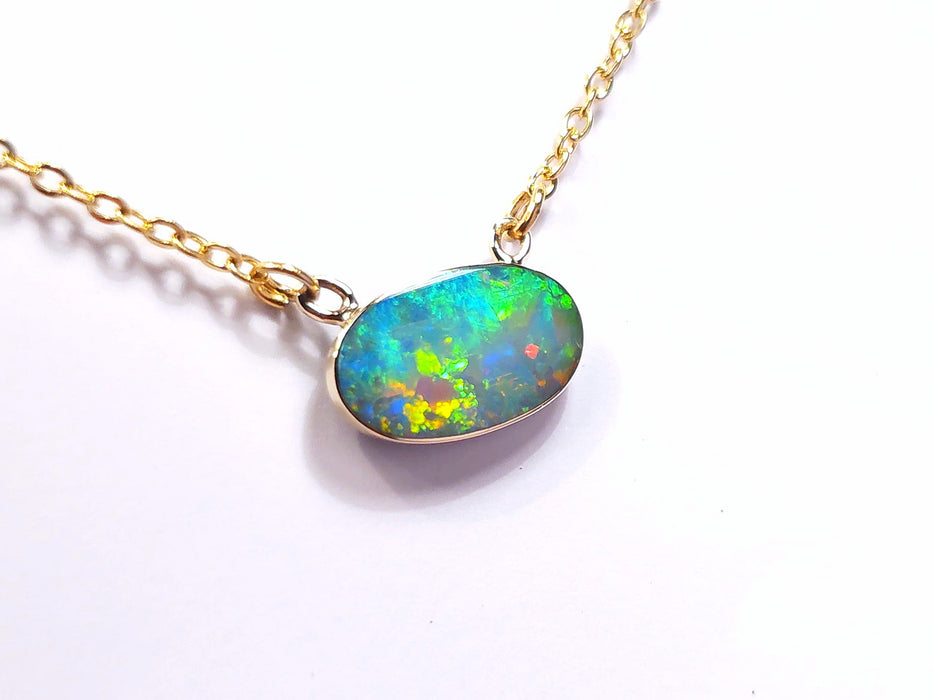 Niamh' Rare Bright Genuine Australian Opal 14k Gold Pendant Necklace 3.2ct L79