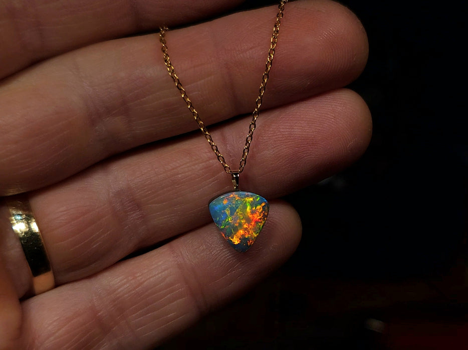 Solare' Genuine Australian Opal Doublet Pendant 14k Gem Gift 0.82g Q53
