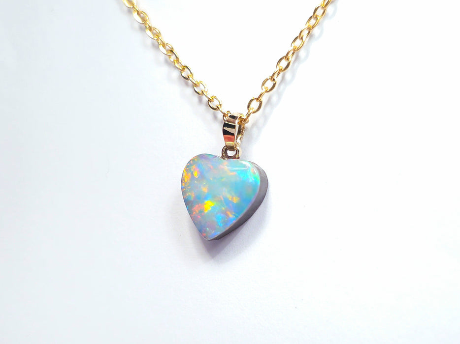 Hearth' Australian Opal Doublet Heart Pendant 3.4ct 14k Jewelry N91