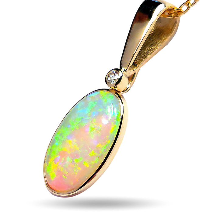 Verde Naranja' Rare Solid Crystal Opal & Diamond 14K Gold Pendant 9.65ct M49