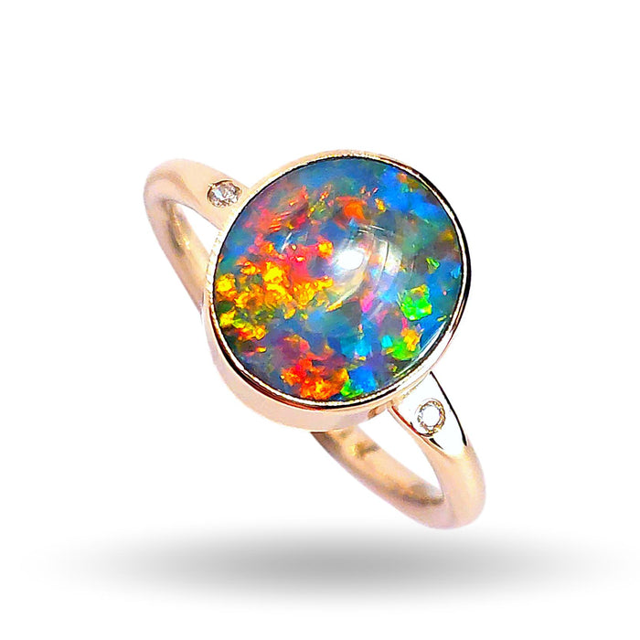 Celestial Orbit' Rare Australian Opal and Diamond Ring 3g 14k US Size 6.75 M05