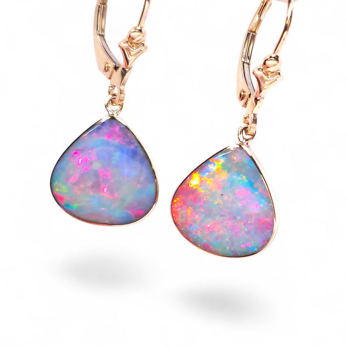 Fun Loo Mung' Genuine Australian Solid Gold Dangle Opal Earrings 12.2ct O79