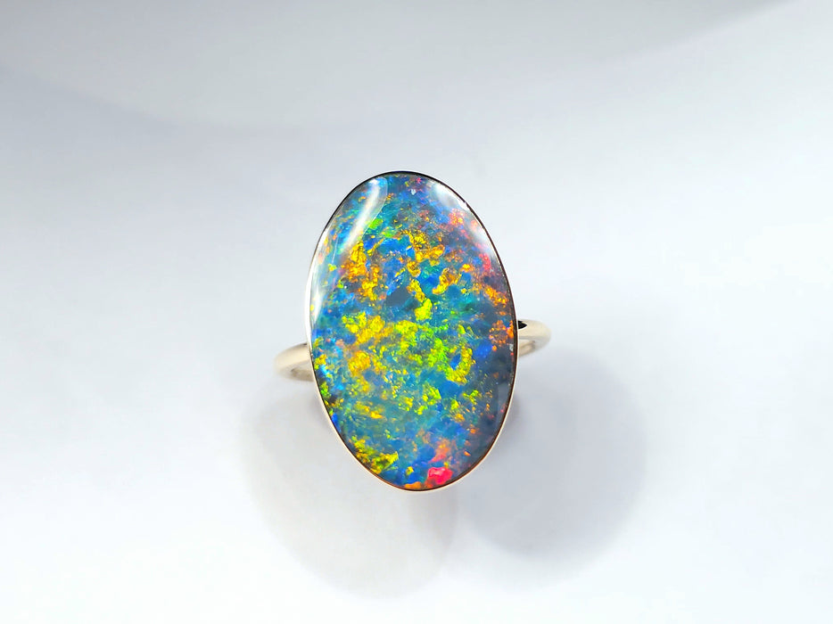 Supernova' 14k Gold Large Australian Opal Ring 3.2g Free Re-Size N25