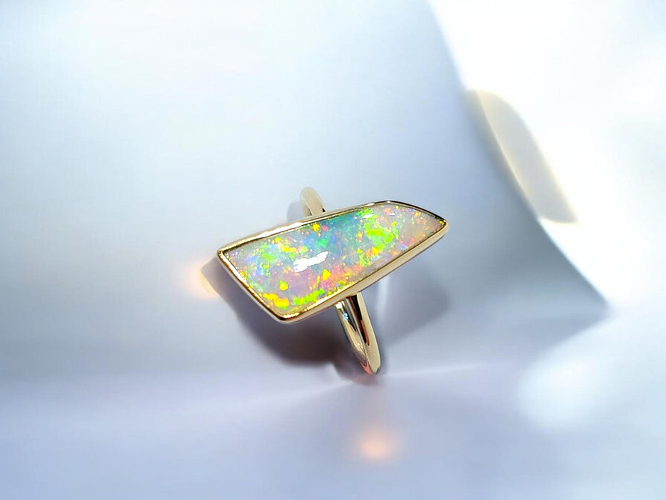 Adah' Rare Solid Australian Opal Ring 14 K Gold Free Sizing 2.4g Q33