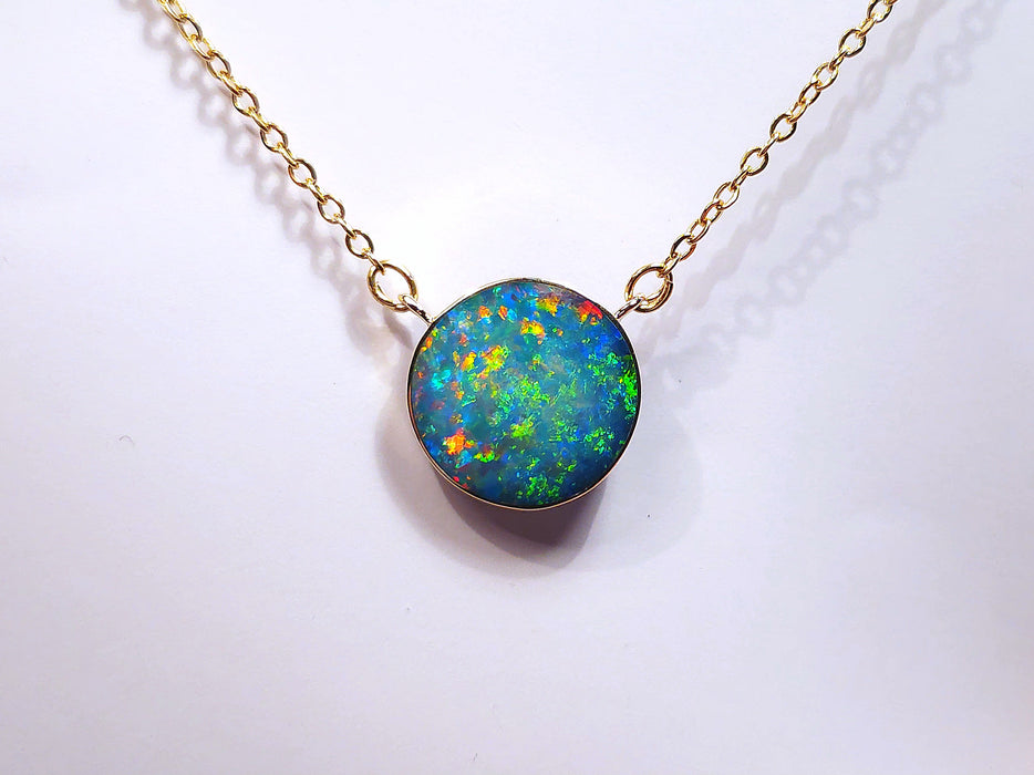 Orb D'Arc' Large Genuine Australian Opal 14k Pendant Necklace 9ct L78