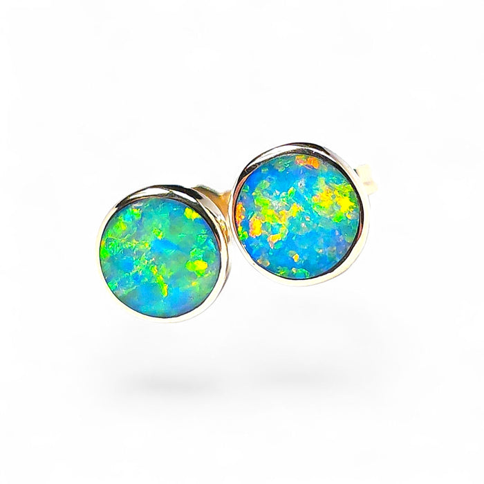 Ora Dorata' Australian Stud Opal Earrings Inlay Jewelry Gift 8mm 14k 7.8ct O73