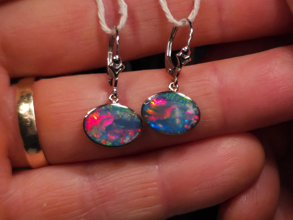 Fue Et Glace' Australian Opal Solid White Gold Dangle Earrings 11.3ct O83