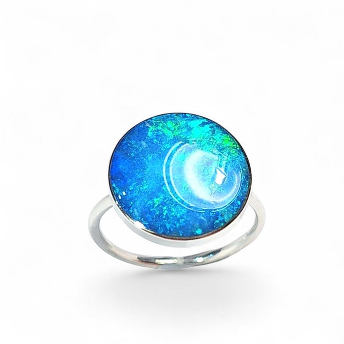 Earth' Genuine Australian Opal Ring 925 Silver Free Re-Size P43