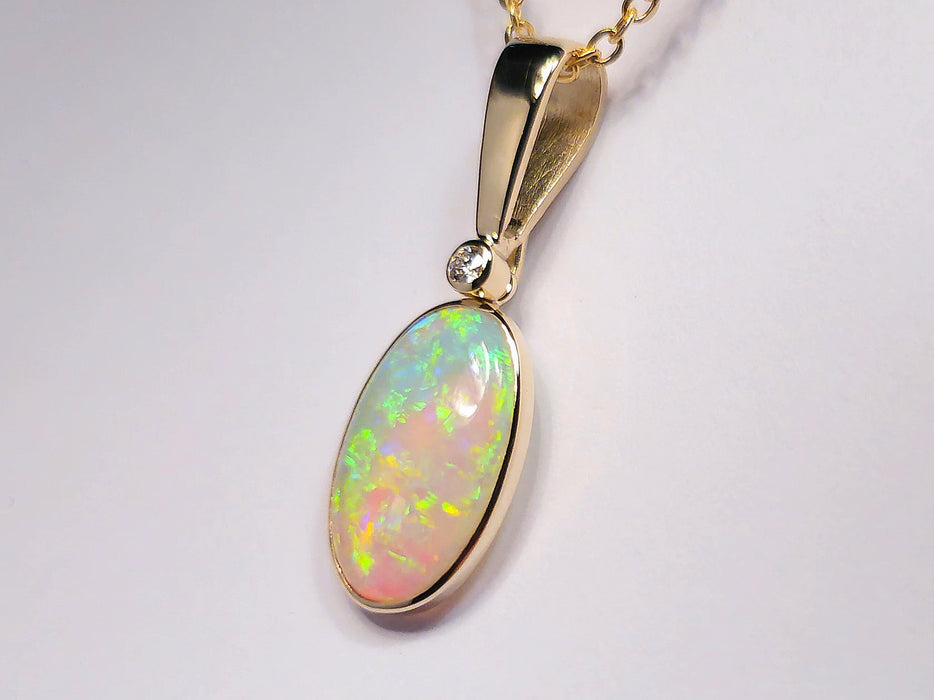 Verde Naranja' Rare Solid Crystal Opal & Diamond 14K Gold Pendant 9.65ct M49