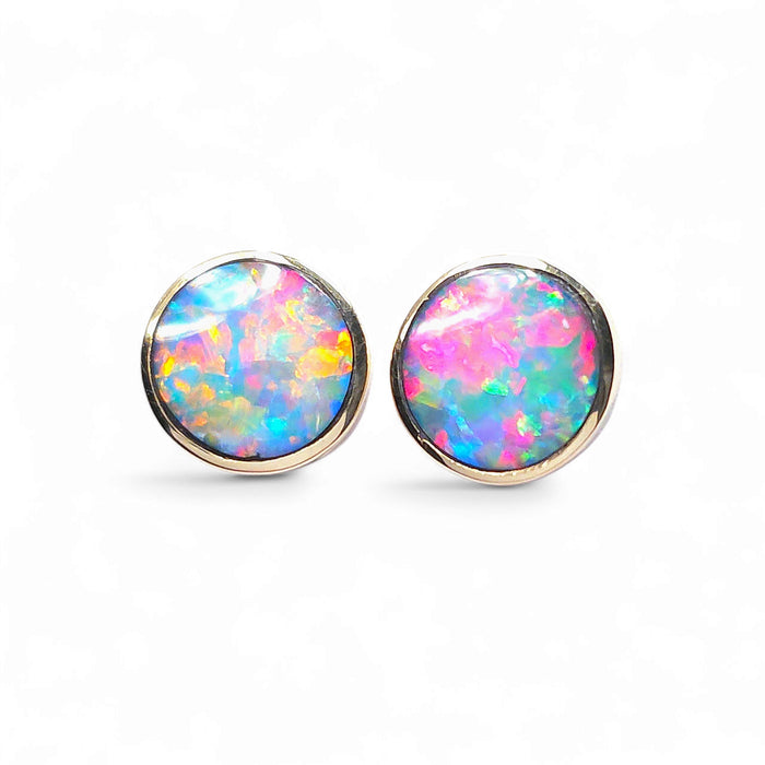 Fizzpop' Australian Stud Opal Earrings Inlay Jewelry Gem Gift 8mm 14k 8.1ct O61