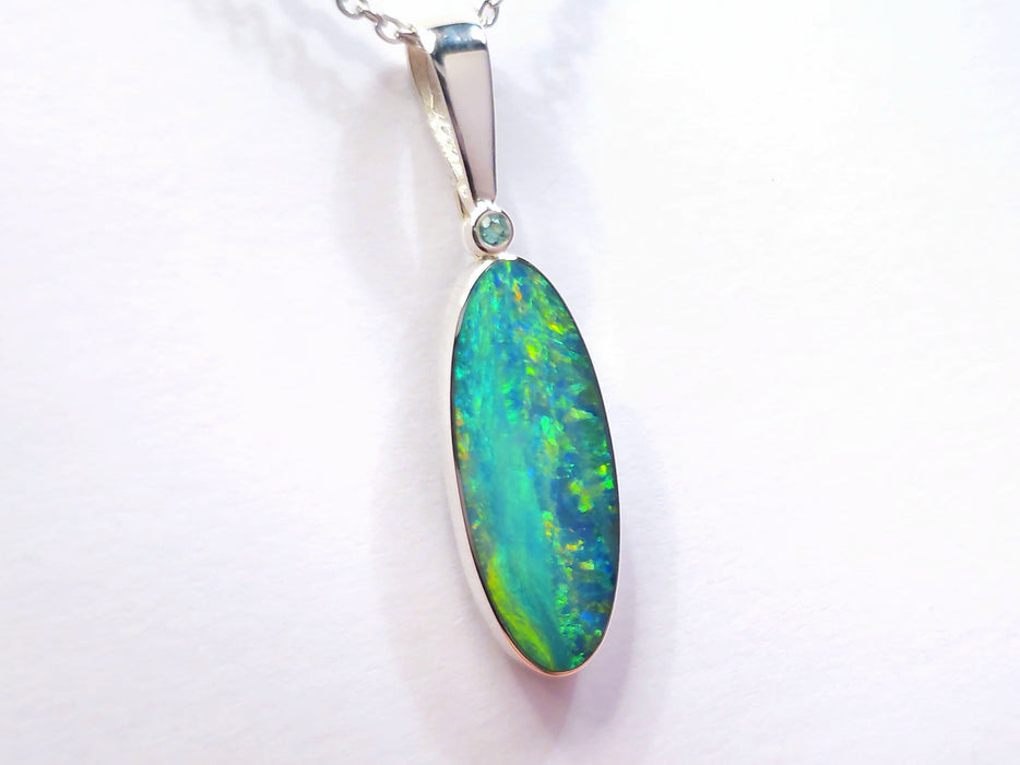 Emerald River' Australian Silver Opal Pendant Natural Emerald 14ct P01