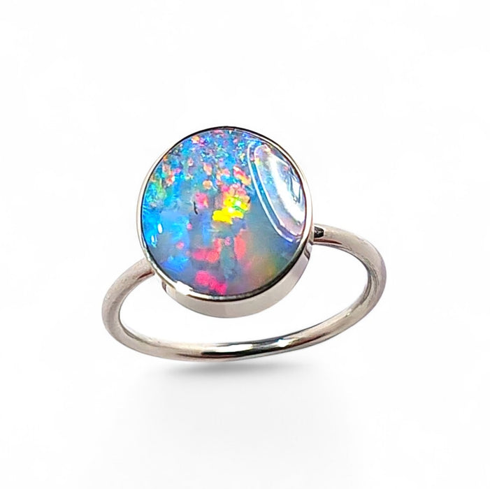 Carmesi Azure' 14k White Gold Australian Opal Ring 2.8g Free Re-Size P45