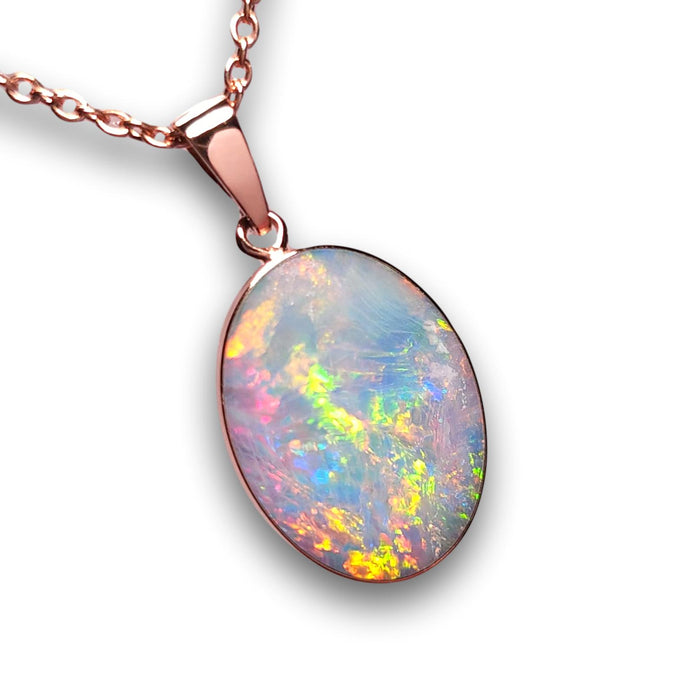 Pink Eclipse' Australian Olympic Opal Pendant 14kt Rose Gold Jewelry 8.5ct J47