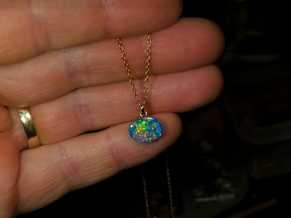 Tjintu Waru' Rare Australian 14k Gold Opal Doublet Pendant Gift 3.2 carat P77