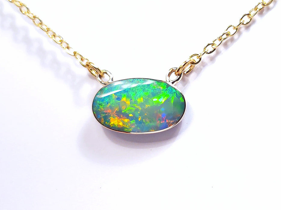 Niamh' Rare Bright Genuine Australian Opal 14k Gold Pendant Necklace 3.2ct L79