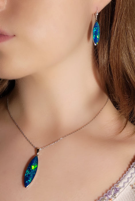 Emerald Isles' 14k White Gold Australian Opal Pendant & Earring Set 25.8ct J54