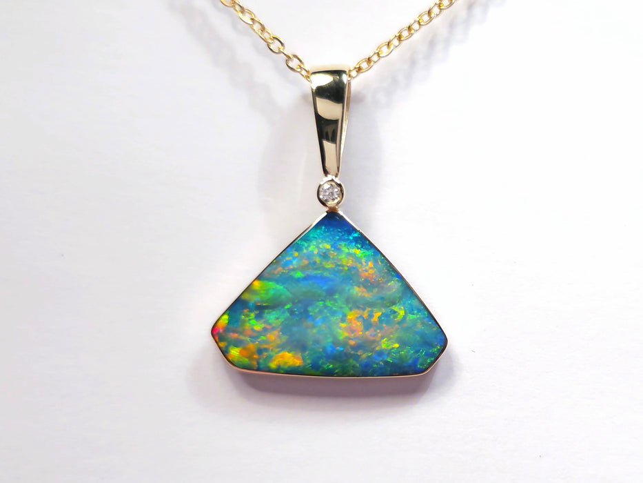Cime De Colore' Australian Opal & Diamond Pendant Rare Gem Gift 14.6ct O93