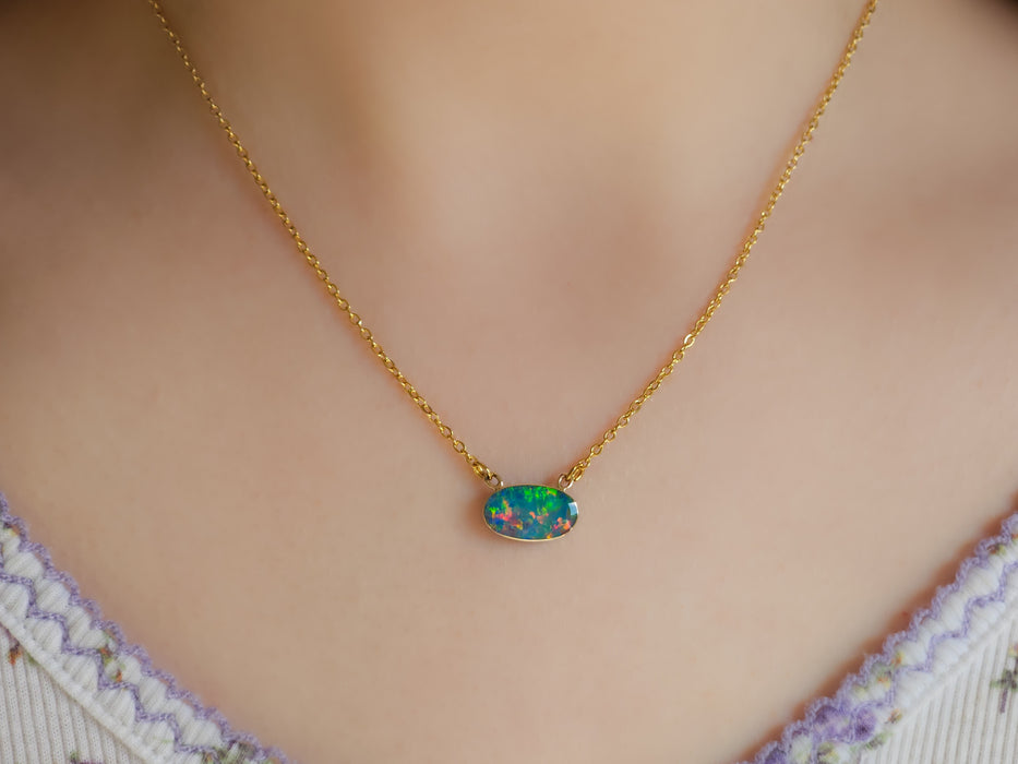 Niamh' Rare Bright Genuine Australian Opal 14k Gold Pendant Necklace 3.2ct L79