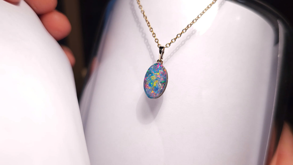 Cirque de couleur' Australian Opal Doublet Pendant 14k Gold Gem Gift 4.55ct J92