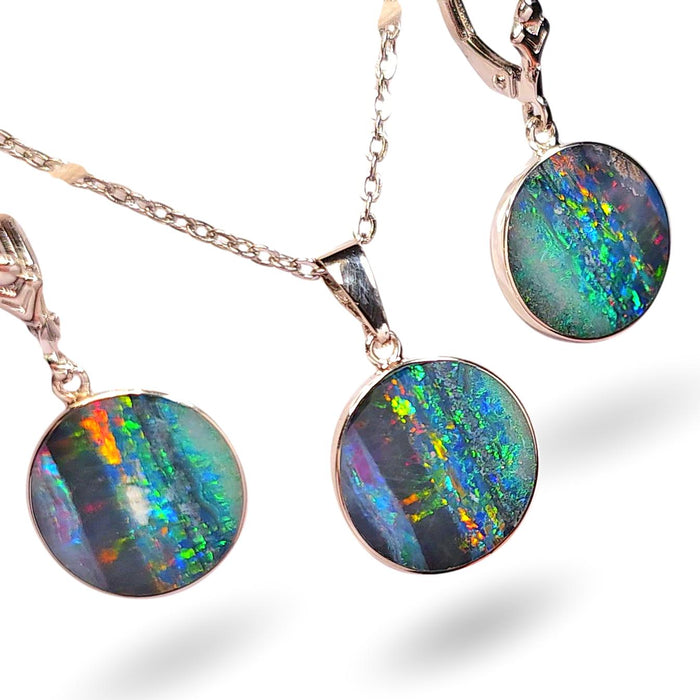 3 Moons ' Australian opal pendant & earring gift set sterling silver 22ct K31