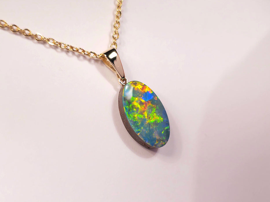 Sonnen Blitz' Australian Opal Pendant 14k Gold Doublet Gift 6.8ct L39
