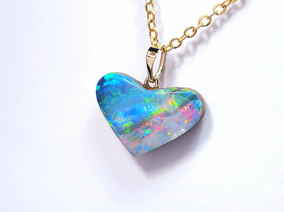 Colourful Love' Australian Opal Doublet Heart Pendant 5.8ct 14k Jewelry M14