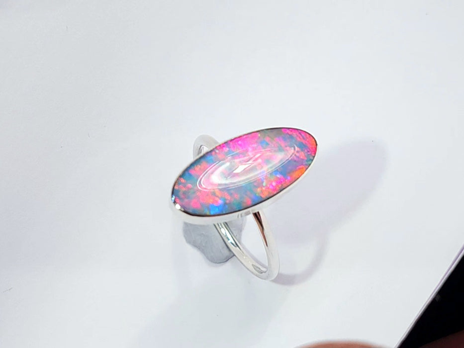 Sol Rosa' Genuine Australian Opal Ring 925 Silver Sz 7 Free Re-Size P40