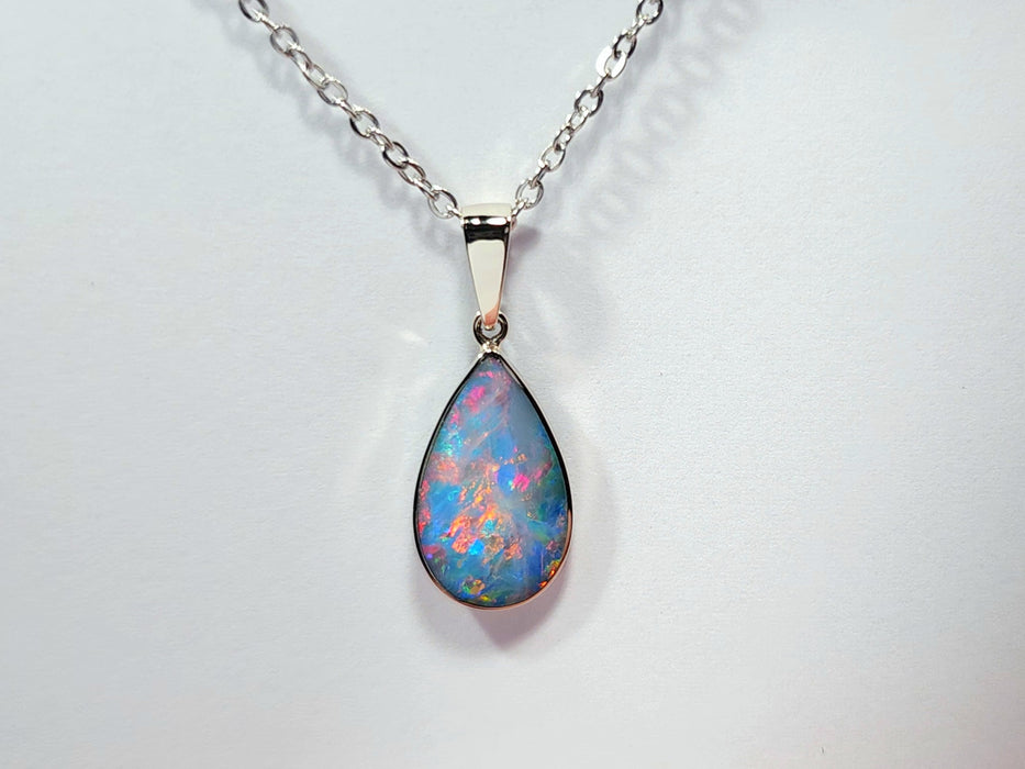 Feu Blanc' Rare Australian Opal Pendant 14k White Gold Gift 1.2g Q69