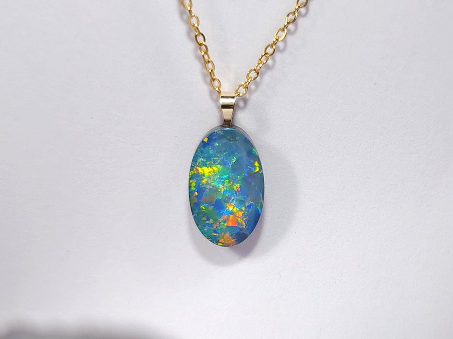 Feu Noir' Australian 14k Gold Opal Doublet Pendant Gift 0.8g Q94
