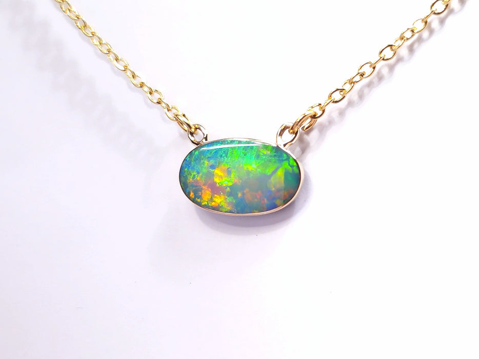 Niamh' Rare Bright Genuine Australian Opal 14k Gold Pendant Necklace 3.2ct L79