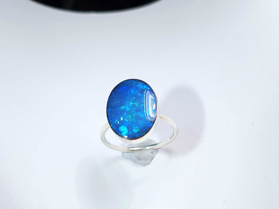 Biolume' Genuine Australian Opal Ring 925 Silver Sz 7 Free Re-Size P38
