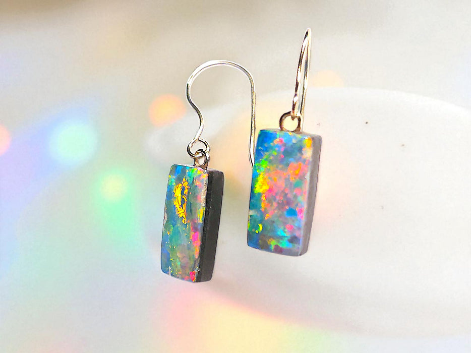 Piliers De Fue' Australian Opal Dangle Doublet Earrings 14k Gold 6.4ct P14