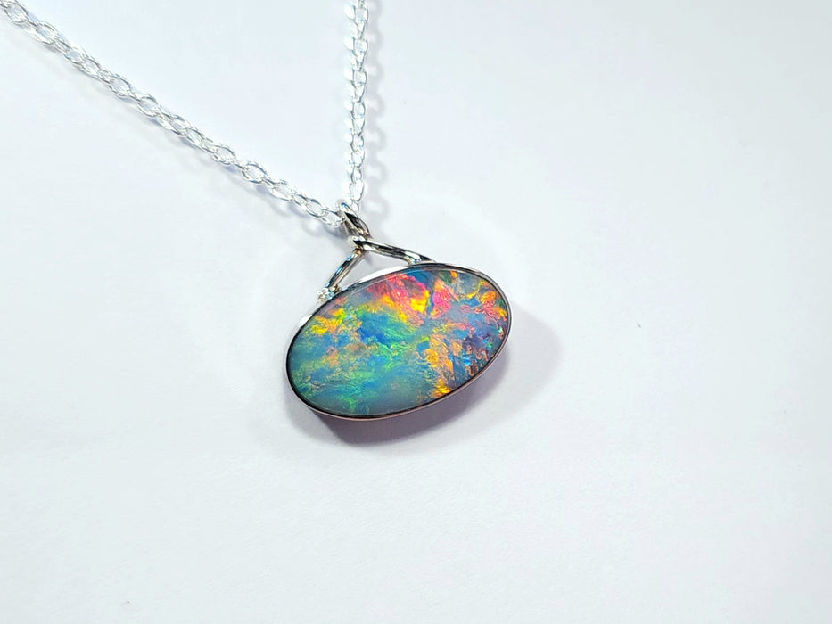 Shiroi Niji' Genuine Australian Opal 14k White Gold Pendant Necklace 1.8g Q66