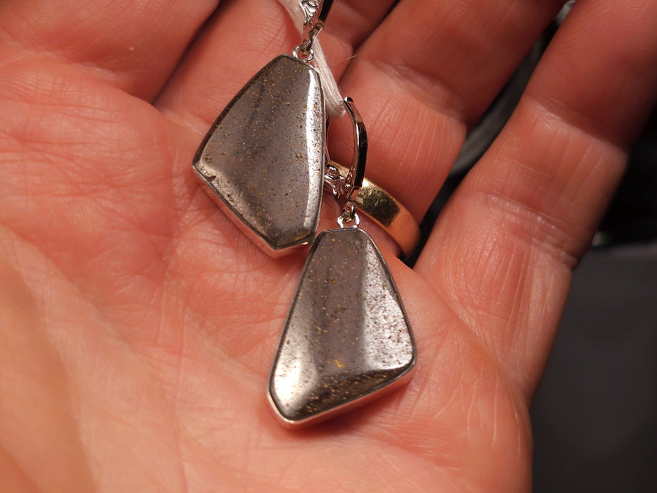 The Deep' Large Australian Opal Dangle Earrings Silver Inlay Gift 32.6 ct L18