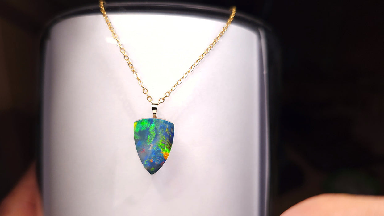 Aurum Fuego' Australian Opal Pendant 14k Gold Doublet Gift 6.9ct K13