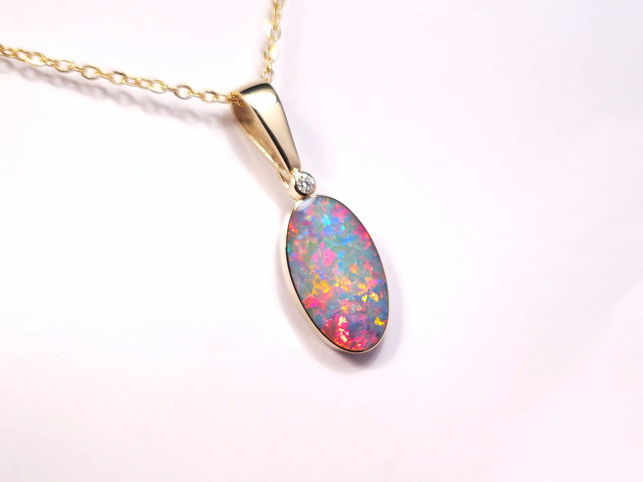 Fue De Sang' Australian Opal & Diamond Pendant Super Gem Gift 10. 6ct L36