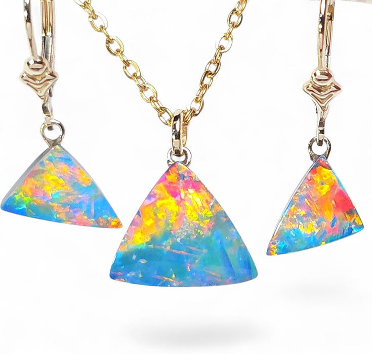 Trilliante' Australian Opal Pendant & Earring Gift Set 14k &9k Gold 11.6ct P84