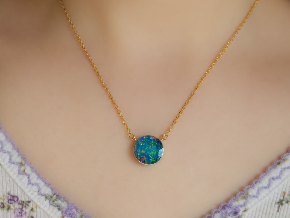 Orb D'Arc' Large Genuine Australian Opal 14k Pendant Necklace 9ct L78