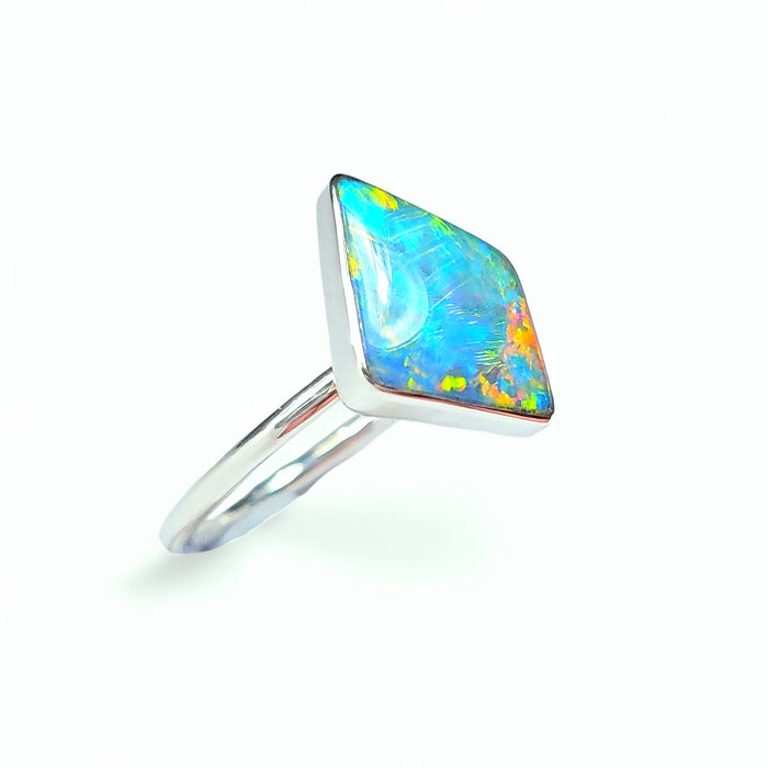 Diamante' Genuine Australian Opal Ring 925 Silver Sz 7 Free Re-Size O31