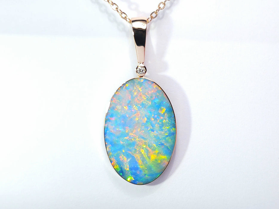 Rosa Royale' Rare Super Gem Opal & Diamond Pendant 14k Rose Gold 21.6ct P67