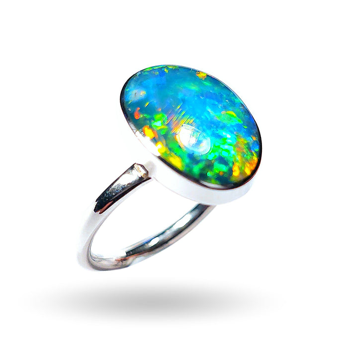 Yellowstone' Genuine Australian Opal Ring 925 Silver Sz 7 Free Re-Size N31