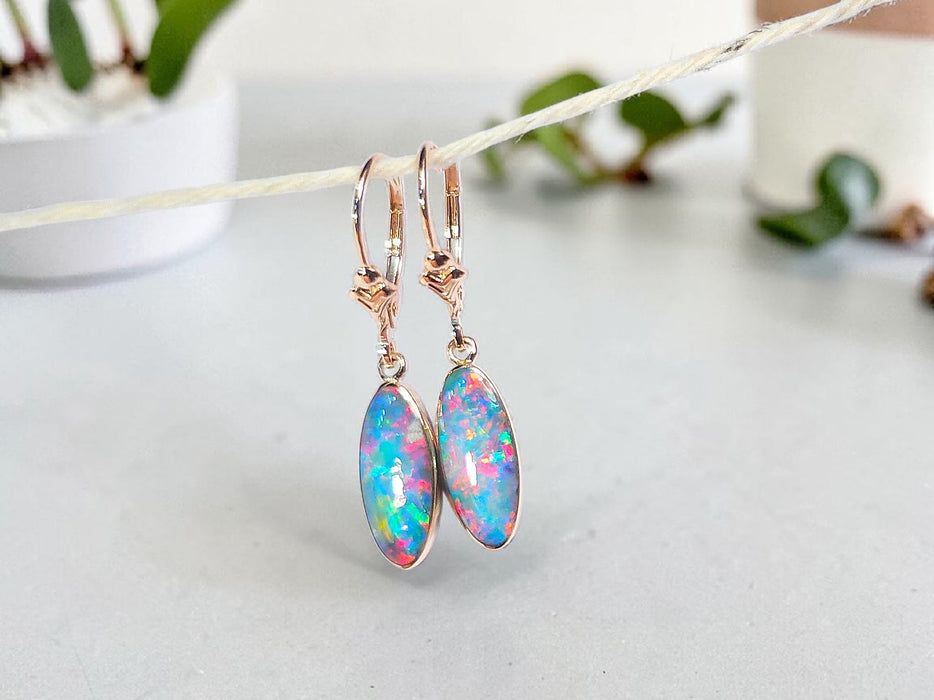 Laserblume' Australian Opal Earrings Pink Gold Dangle Jewelry Gems 9ct P48